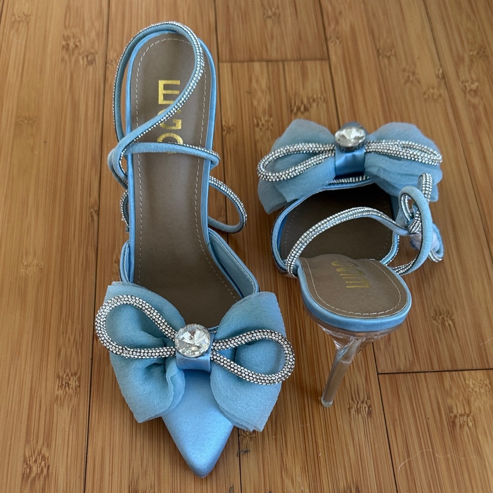 EGO Blue Heels with Rhinestone Bow